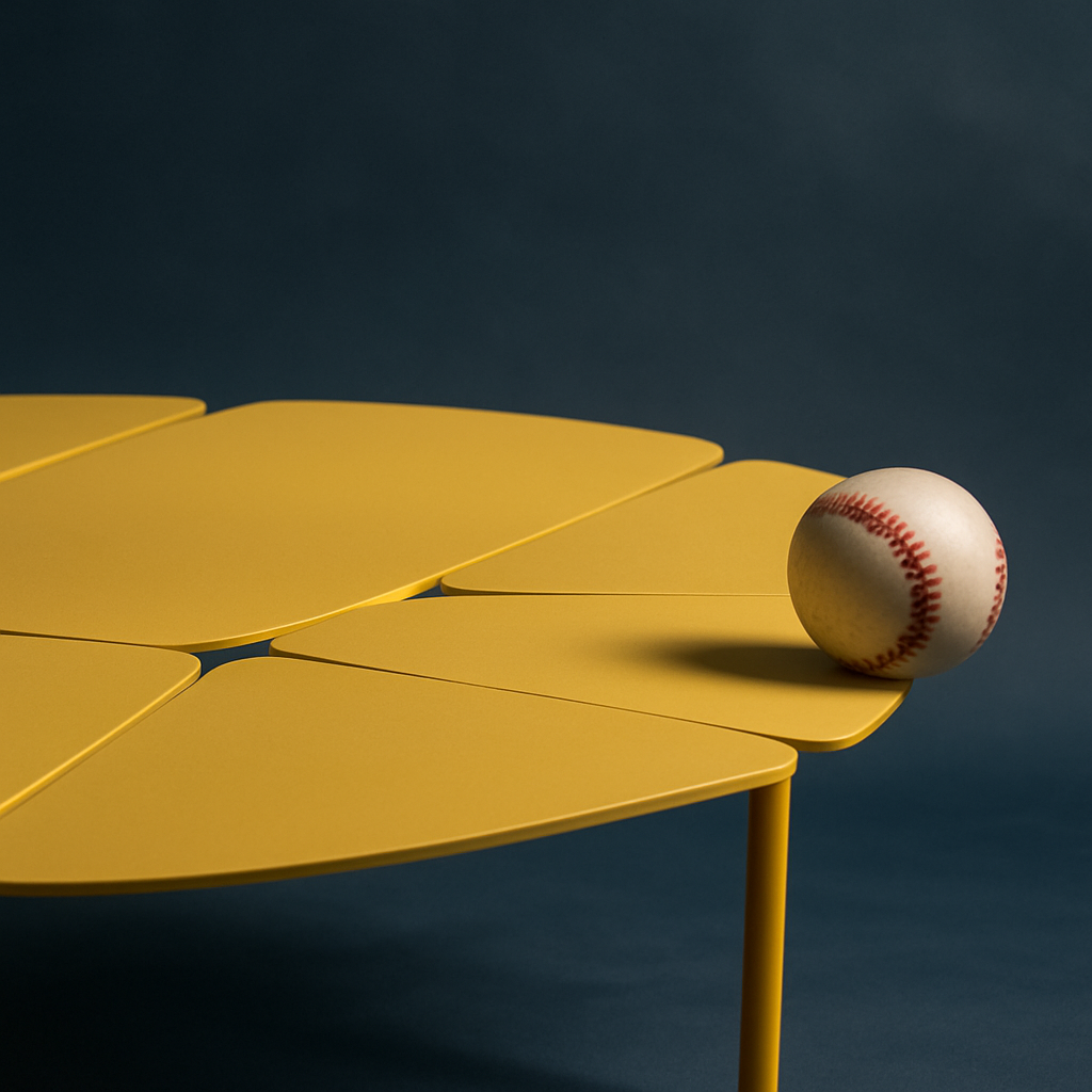 Baseball on a yellow table against a dark background